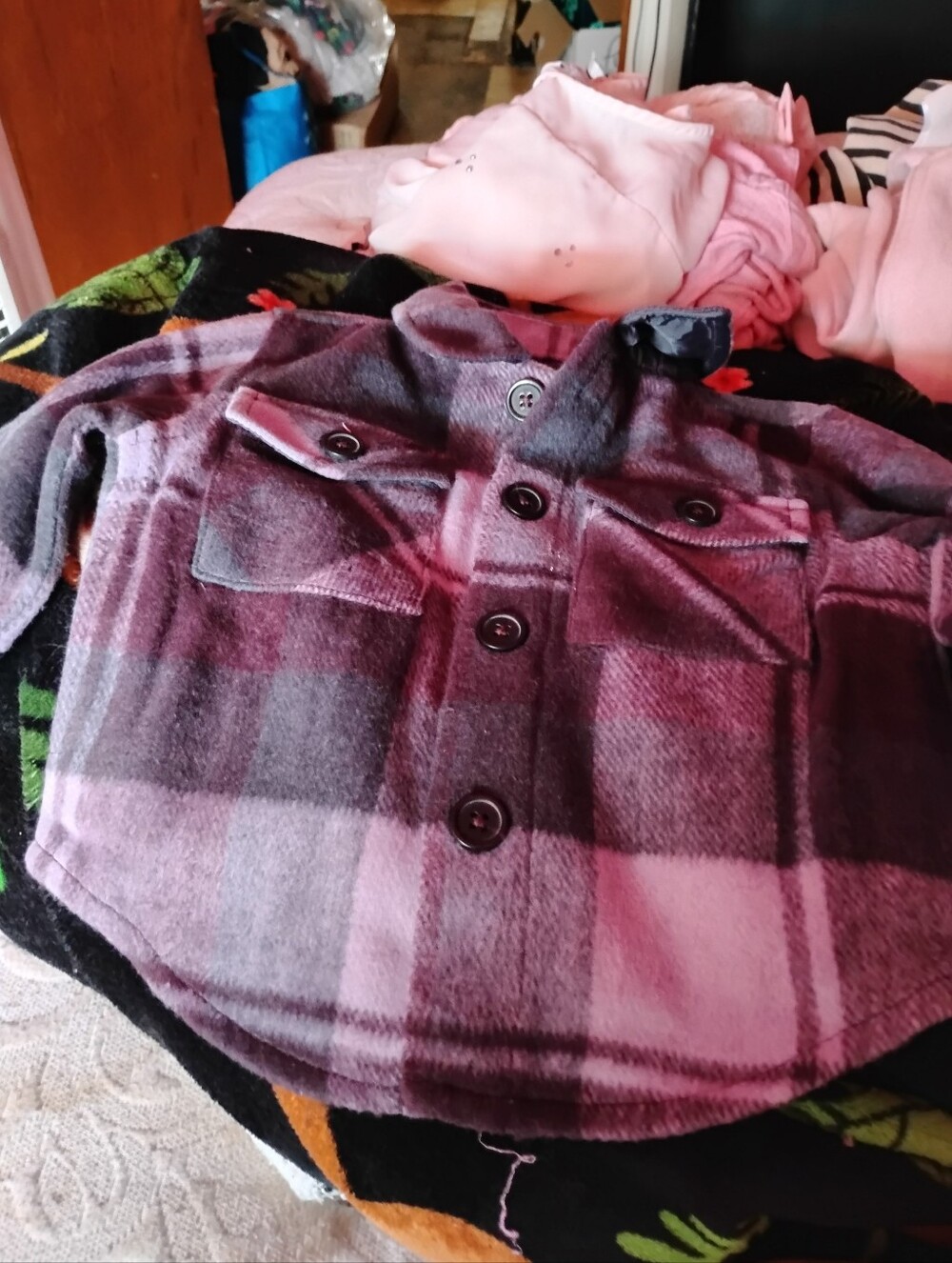 Kids Pink Plaid Button-Front Jacket